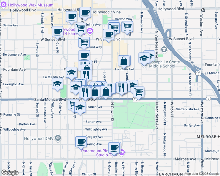 map of restaurants, bars, coffee shops, grocery stores, and more near 1144 Lodi Place in Los Angeles