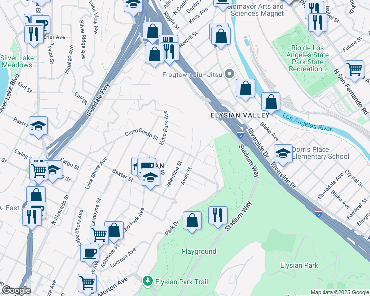 map of restaurants, bars, coffee shops, grocery stores, and more near 1531 Cerro Gordo Street in Los Angeles
