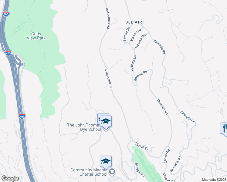 map of restaurants, bars, coffee shops, grocery stores, and more near 1228 Roscomare Road in Los Angeles