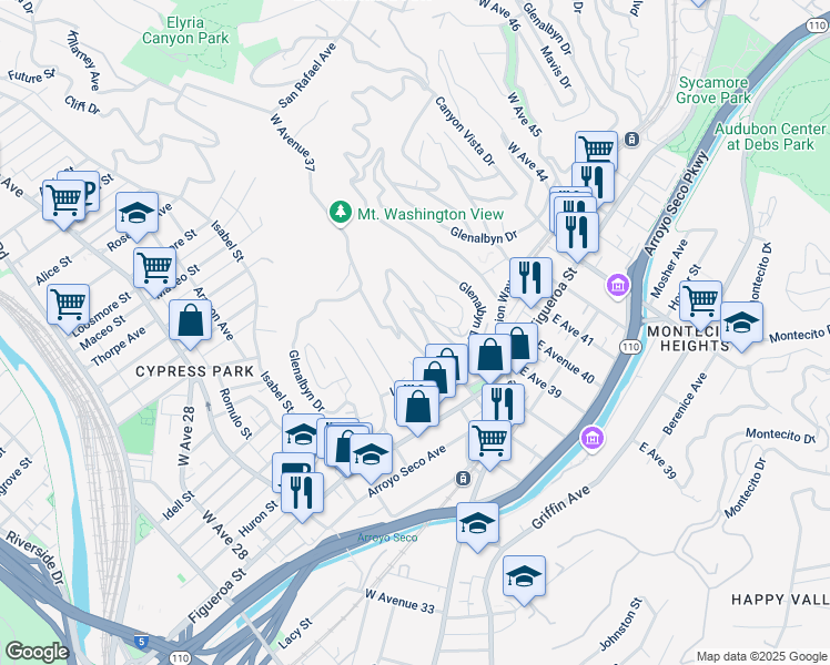 map of restaurants, bars, coffee shops, grocery stores, and more near 451 Del Norte Street in Los Angeles
