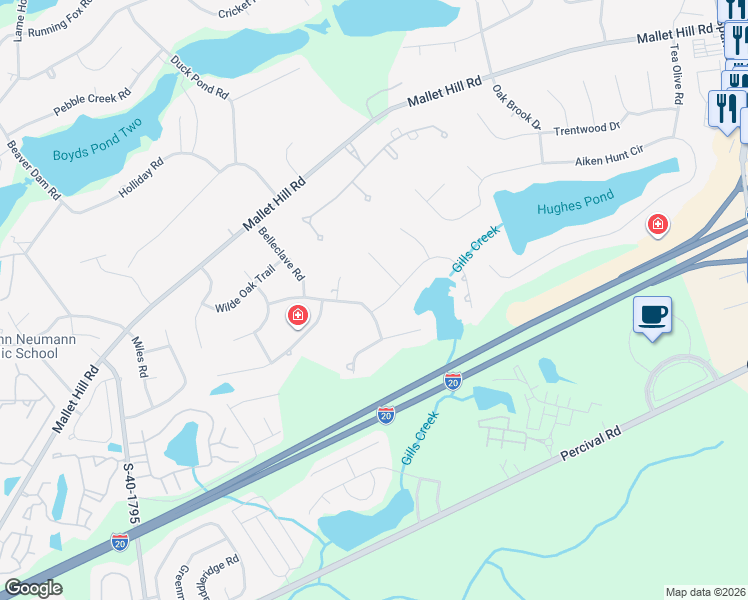 map of restaurants, bars, coffee shops, grocery stores, and more near 145 Belleford Ridge Road in Columbia