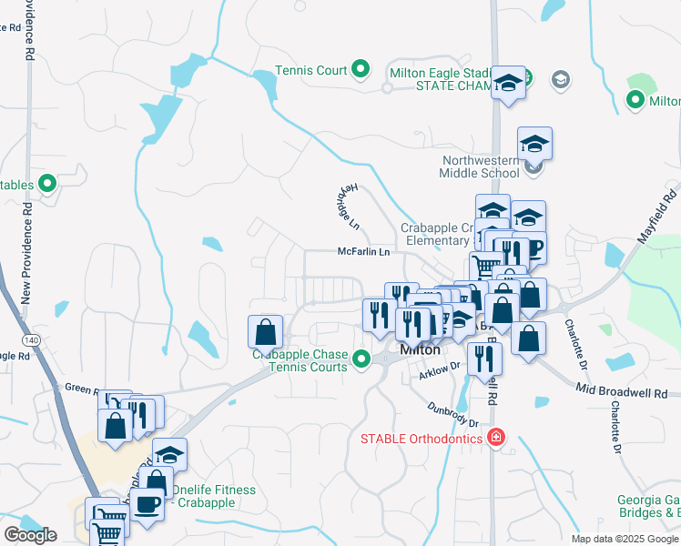 map of restaurants, bars, coffee shops, grocery stores, and more near 470 Tensas Trace in Alpharetta