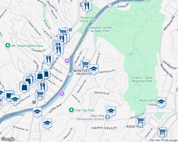 map of restaurants, bars, coffee shops, grocery stores, and more near 4315 Berenice Avenue in Los Angeles