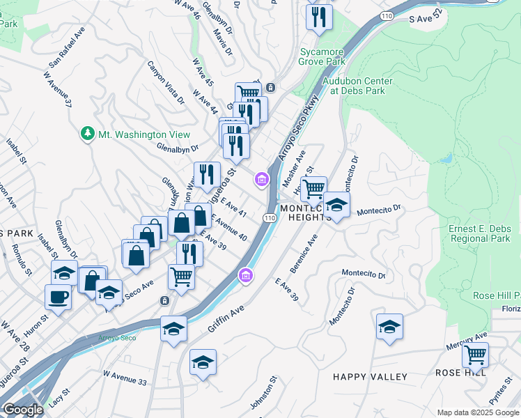 map of restaurants, bars, coffee shops, grocery stores, and more near 221 East Avenue 41 in Los Angeles