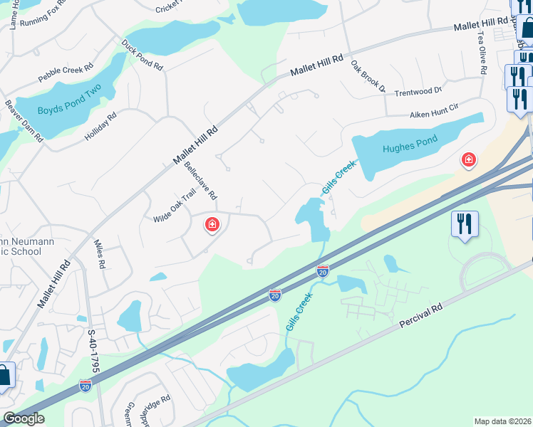 map of restaurants, bars, coffee shops, grocery stores, and more near 145 Belleford Ridge Road in Columbia