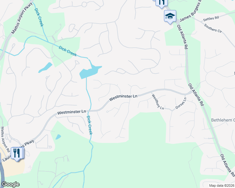 map of restaurants, bars, coffee shops, grocery stores, and more near 4805 Brent Knoll Lane in Suwanee