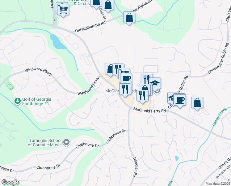map of restaurants, bars, coffee shops, grocery stores, and more near 340 Fieldstone Walk 300 in Alpharetta
