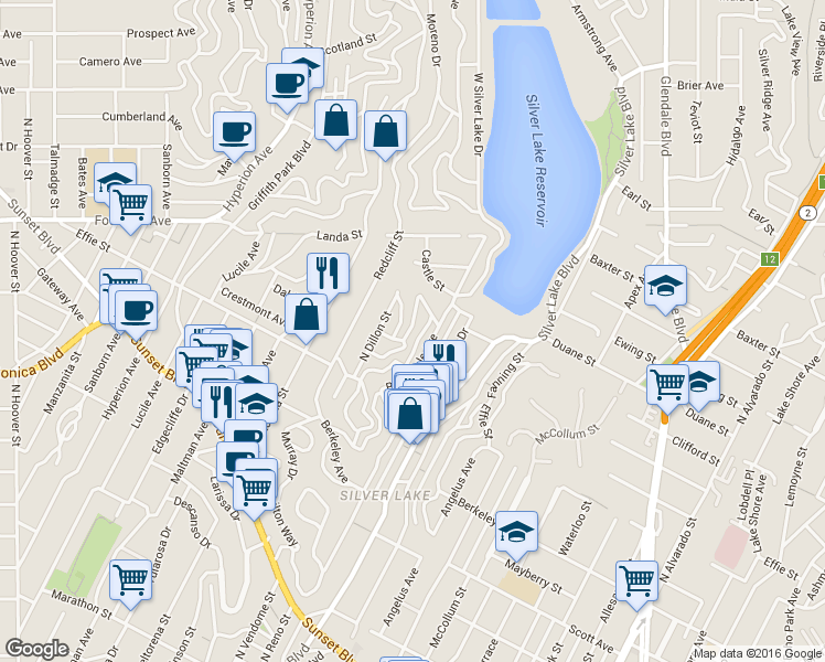 map of restaurants, bars, coffee shops, grocery stores, and more near 1814 Webster Avenue in Los Angeles