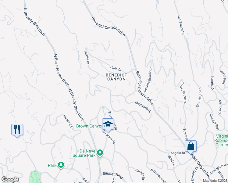 map of restaurants, bars, coffee shops, grocery stores, and more near 10122 Sunbrook Drive in Beverly Hills