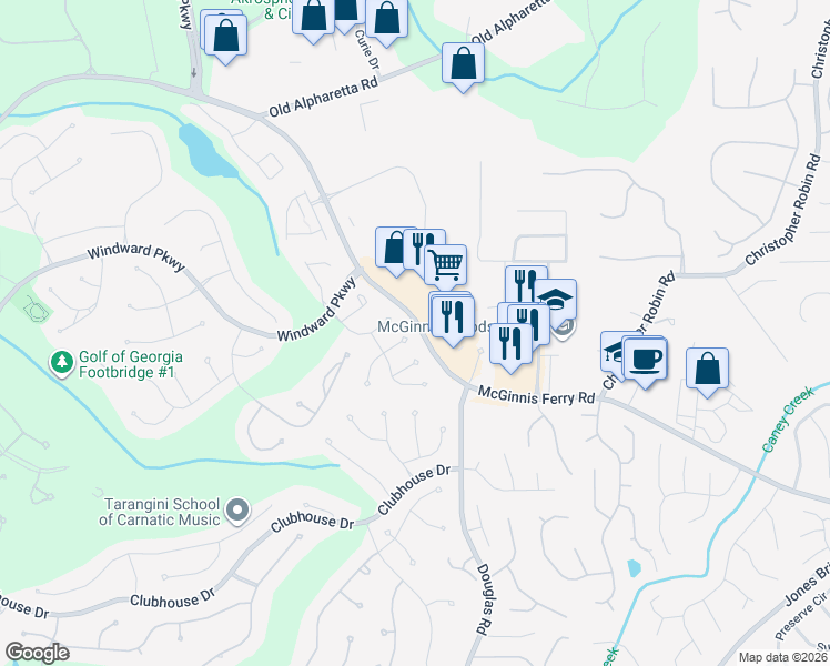 map of restaurants, bars, coffee shops, grocery stores, and more near 340 Fieldstone Walk 300 in Alpharetta