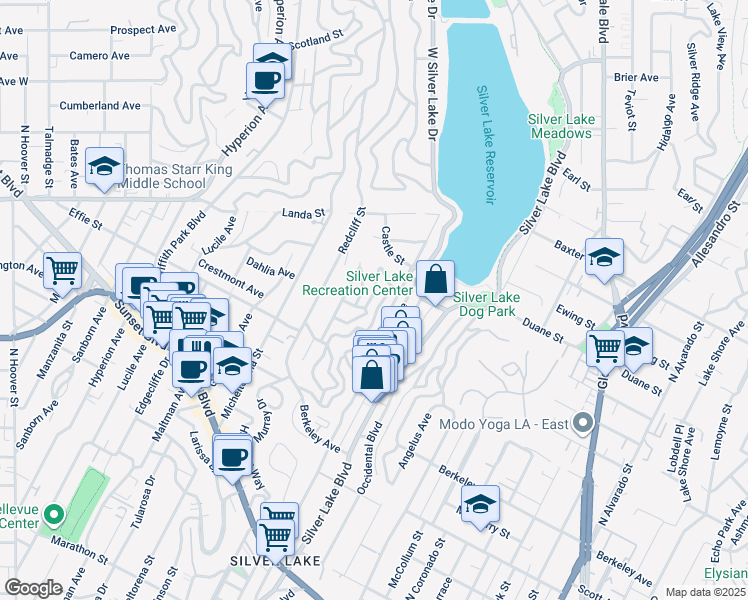 map of restaurants, bars, coffee shops, grocery stores, and more near 1814 Webster Avenue in Los Angeles
