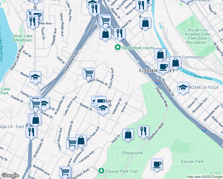 map of restaurants, bars, coffee shops, grocery stores, and more near 2235 Princeton Avenue in Los Angeles