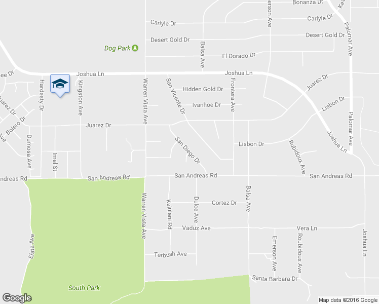 map of restaurants, bars, coffee shops, grocery stores, and more near San Diego Drive in Yucca Valley