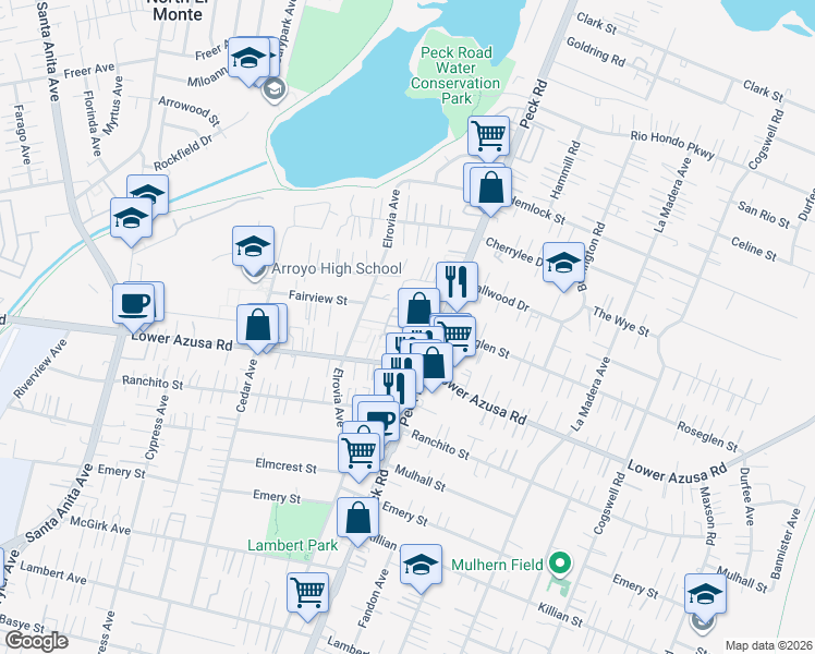 map of restaurants, bars, coffee shops, grocery stores, and more near in El Monte