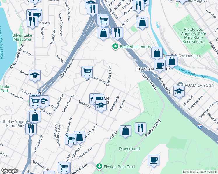 map of restaurants, bars, coffee shops, grocery stores, and more near 2235 Princeton Avenue in Los Angeles