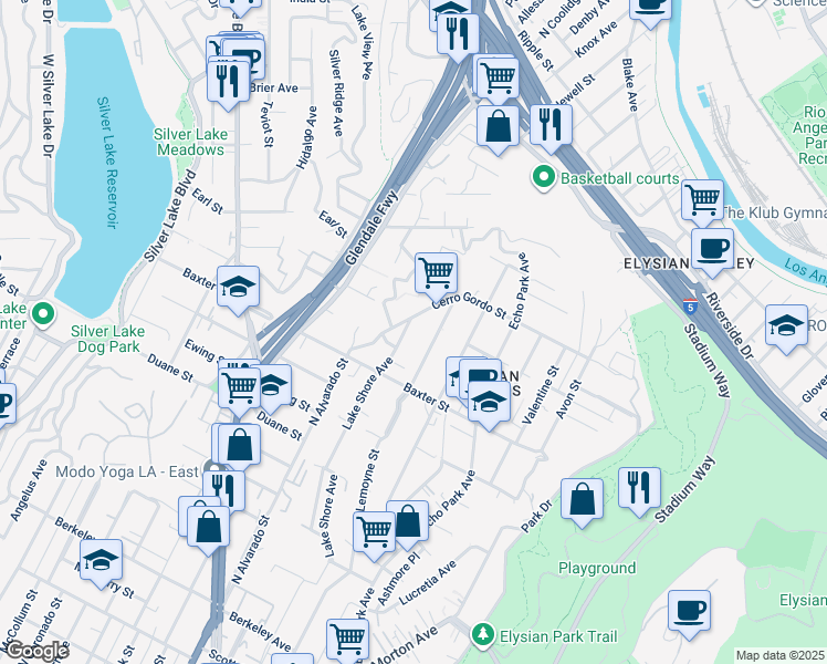 map of restaurants, bars, coffee shops, grocery stores, and more near 2148 Lake Shore Avenue in Los Angeles