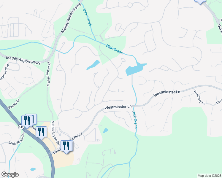 map of restaurants, bars, coffee shops, grocery stores, and more near 6005 Oakbury Lane in Suwanee