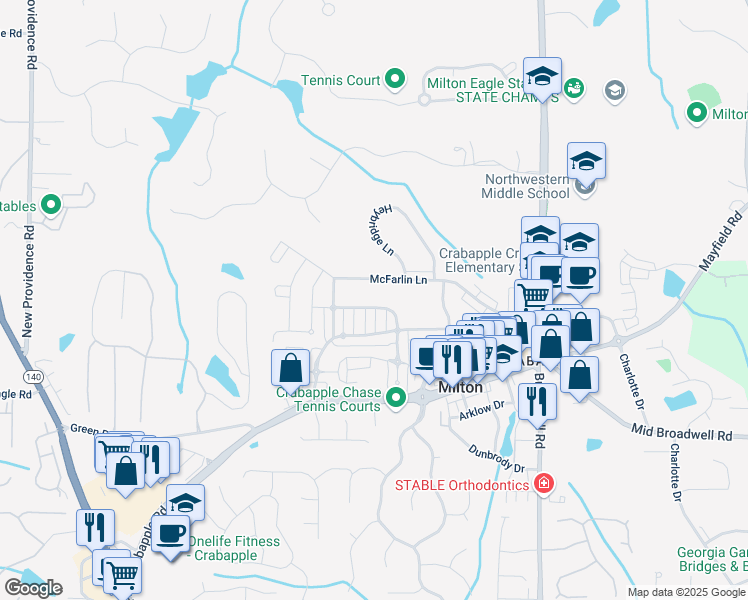 map of restaurants, bars, coffee shops, grocery stores, and more near 470 Tensas Trace in Alpharetta