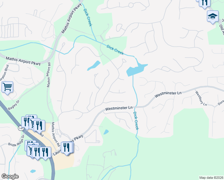 map of restaurants, bars, coffee shops, grocery stores, and more near 6005 Oakbury Lane in Suwanee