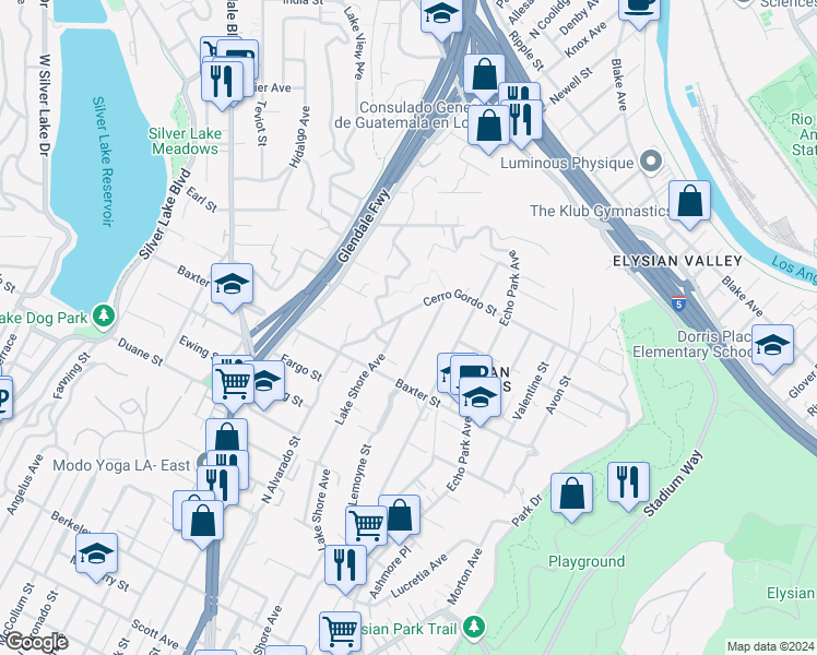 map of restaurants, bars, coffee shops, grocery stores, and more near 2160 Lake Shore Avenue in Los Angeles