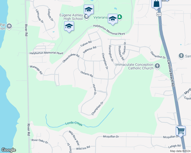 map of restaurants, bars, coffee shops, grocery stores, and more near 6938 Ontario Road in Wilmington
