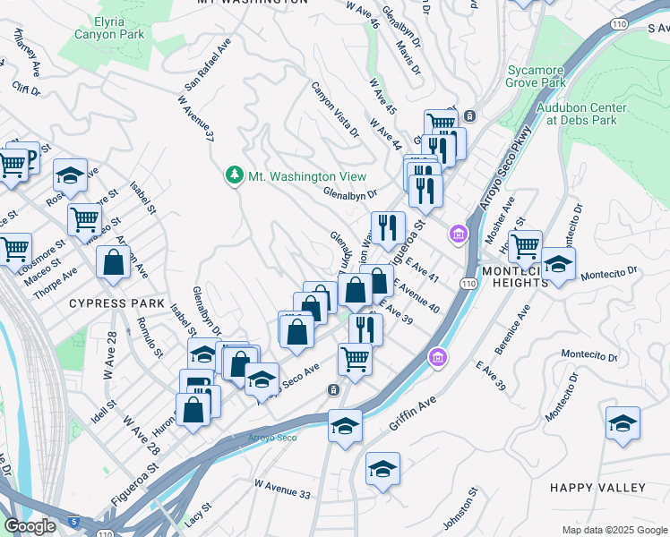map of restaurants, bars, coffee shops, grocery stores, and more near 3874 West Point Drive in Los Angeles