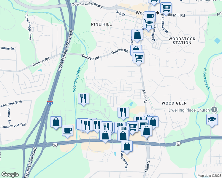 map of restaurants, bars, coffee shops, grocery stores, and more near 168 Brighton Boulevard in Woodstock