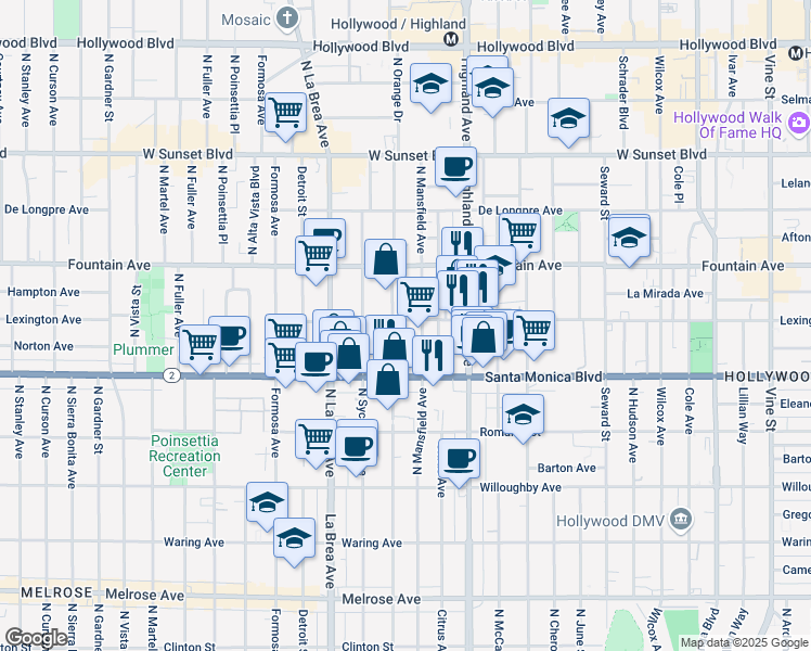 map of restaurants, bars, coffee shops, grocery stores, and more near 6910 North Tierno Lane in Los Angeles