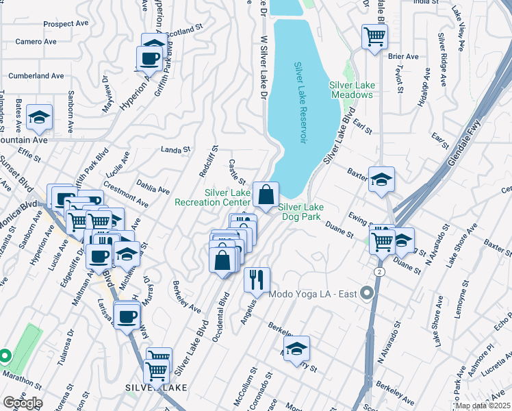 map of restaurants, bars, coffee shops, grocery stores, and more near 1842 Westerly Terrace in Los Angeles