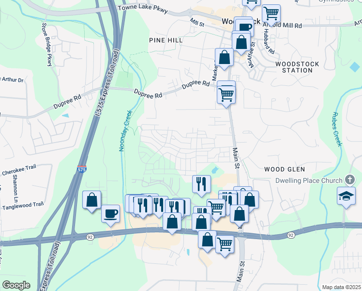 map of restaurants, bars, coffee shops, grocery stores, and more near 168 Brighton Boulevard in Woodstock
