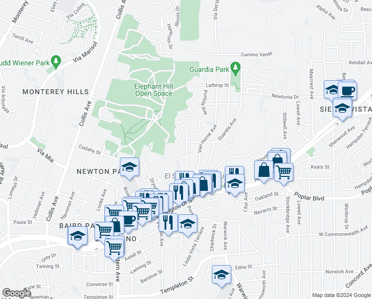 map of restaurants, bars, coffee shops, grocery stores, and more near 4017 Portola Avenue in Los Angeles
