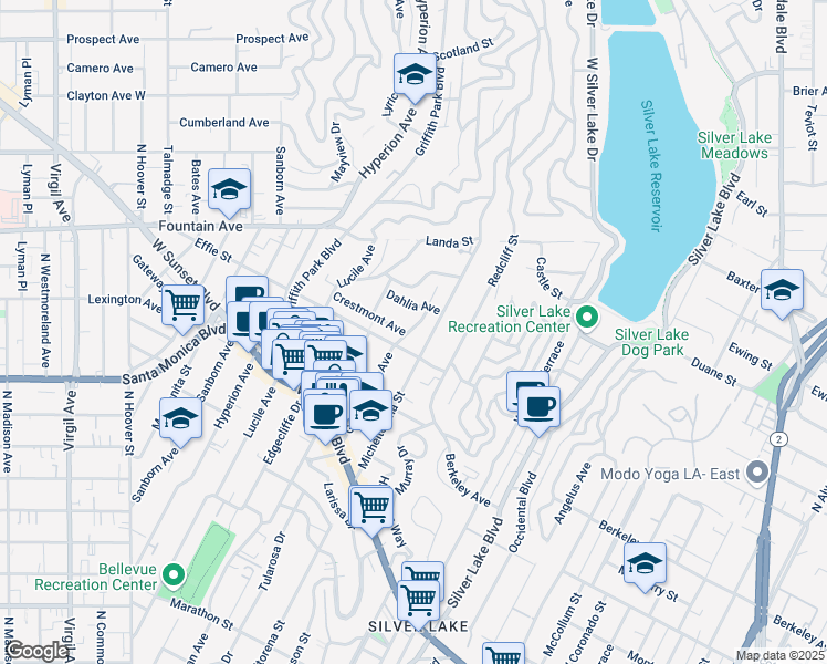 map of restaurants, bars, coffee shops, grocery stores, and more near 1724 Golden Gate Avenue in Los Angeles