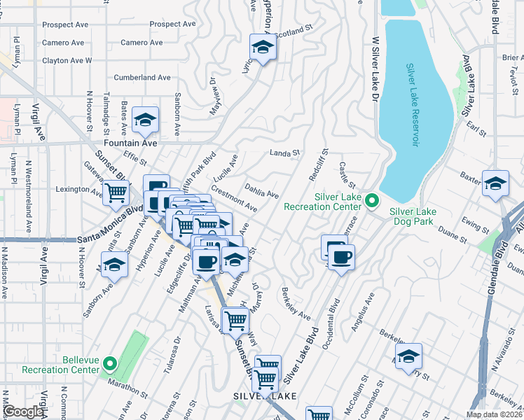 map of restaurants, bars, coffee shops, grocery stores, and more near 1724 Golden Gate Avenue in Los Angeles