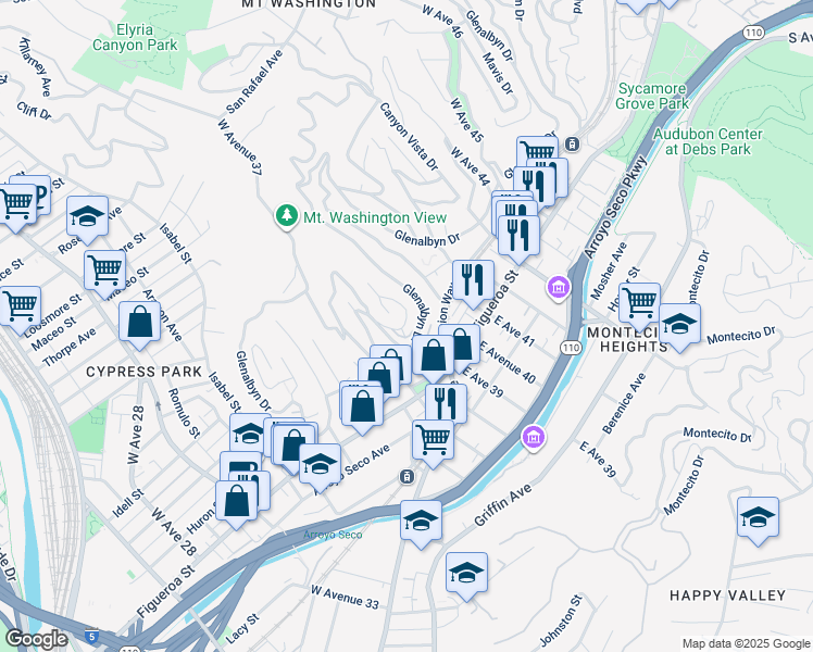map of restaurants, bars, coffee shops, grocery stores, and more near 3874 West Point Drive in Los Angeles