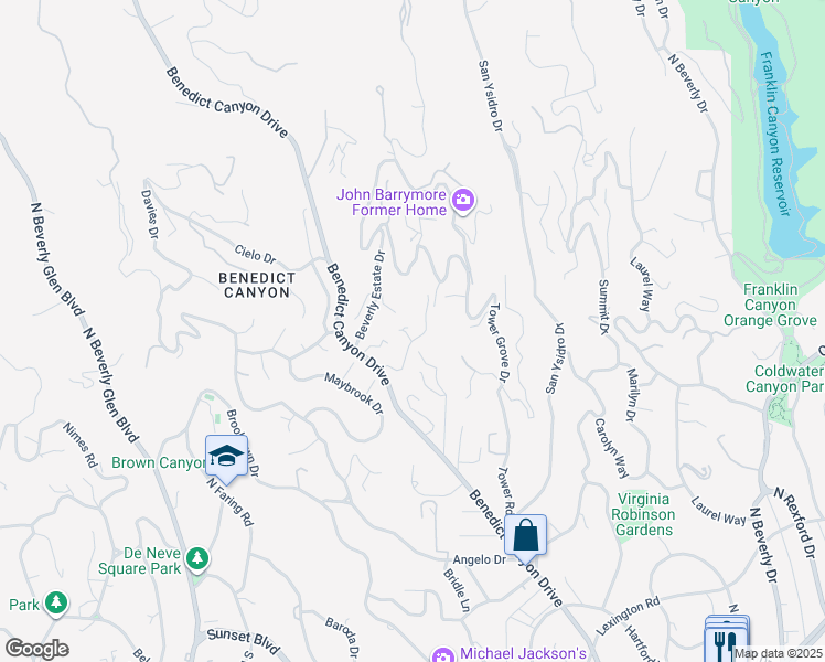 map of restaurants, bars, coffee shops, grocery stores, and more near 1263 Delresto Drive in Beverly Hills