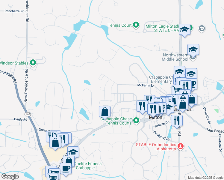 map of restaurants, bars, coffee shops, grocery stores, and more near 1065 Low Water Crossing in Acworth
