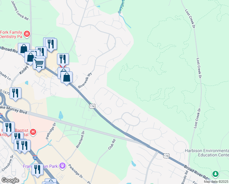 map of restaurants, bars, coffee shops, grocery stores, and more near 2 Fenlaw Court in Irmo