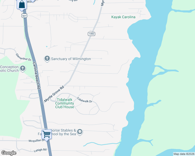 map of restaurants, bars, coffee shops, grocery stores, and more near 425 Seaview Rd E in Wilmington