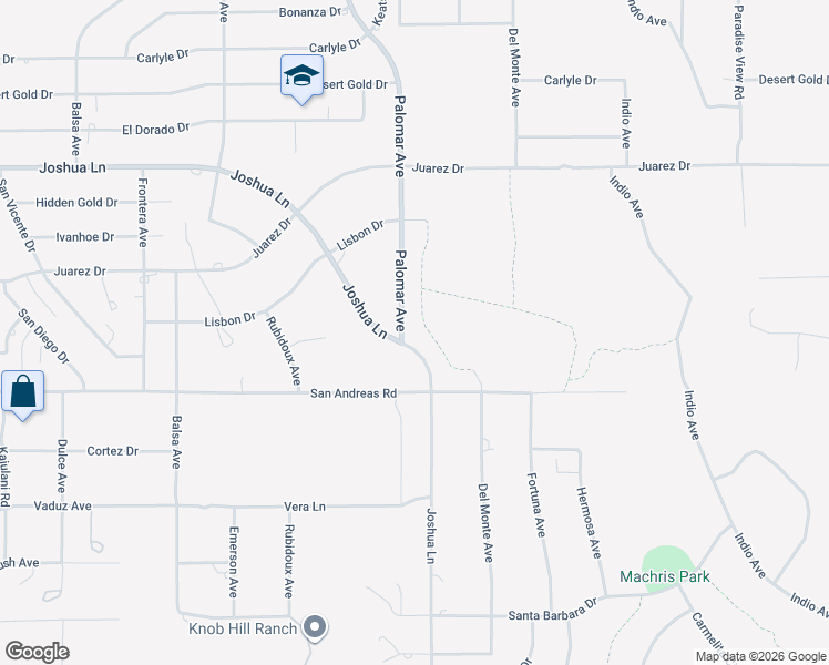 map of restaurants, bars, coffee shops, grocery stores, and more near 8799 Palomar Avenue in Yucca Valley