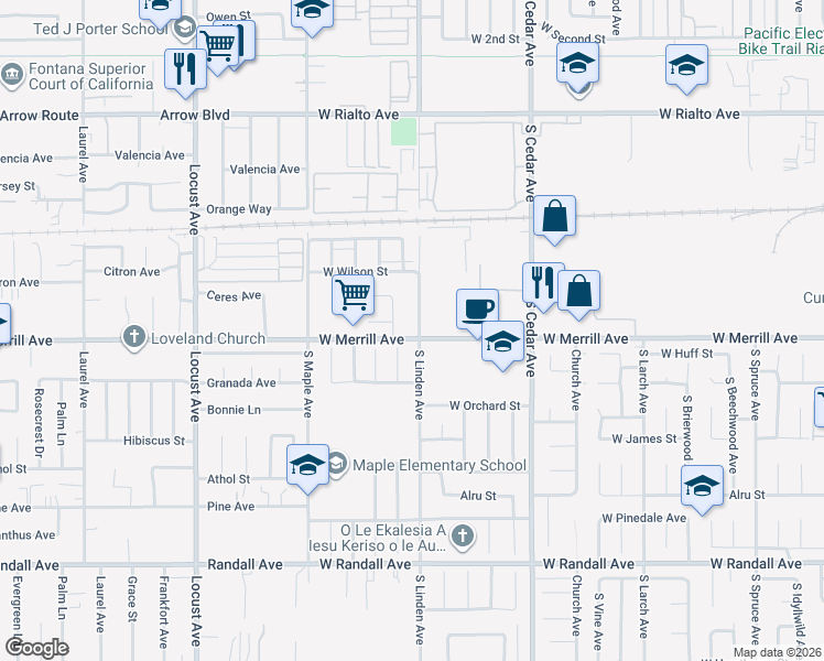 map of restaurants, bars, coffee shops, grocery stores, and more near 516 South Linden Avenue in Bloomington