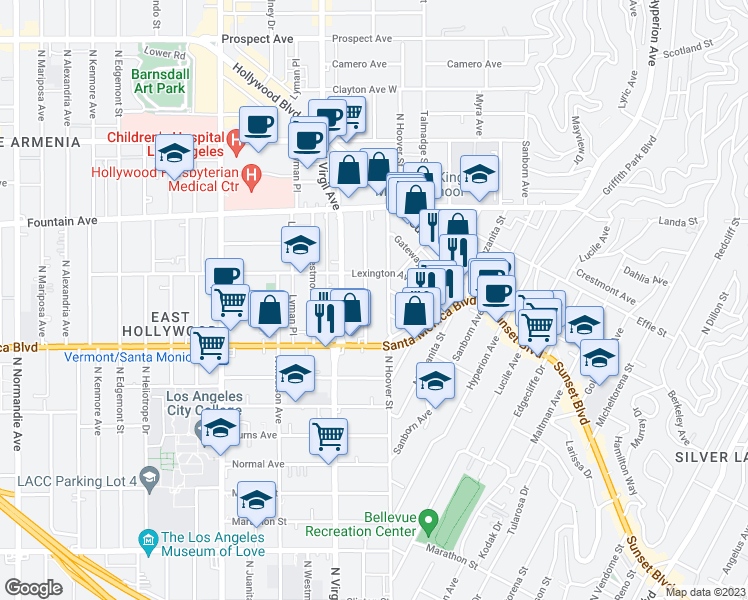 map of restaurants, bars, coffee shops, grocery stores, and more near 1138 North Commonwealth Avenue in Los Angeles