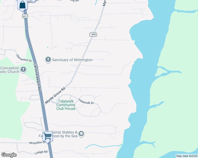 map of restaurants, bars, coffee shops, grocery stores, and more near 425 Seaview Rd E in Wilmington