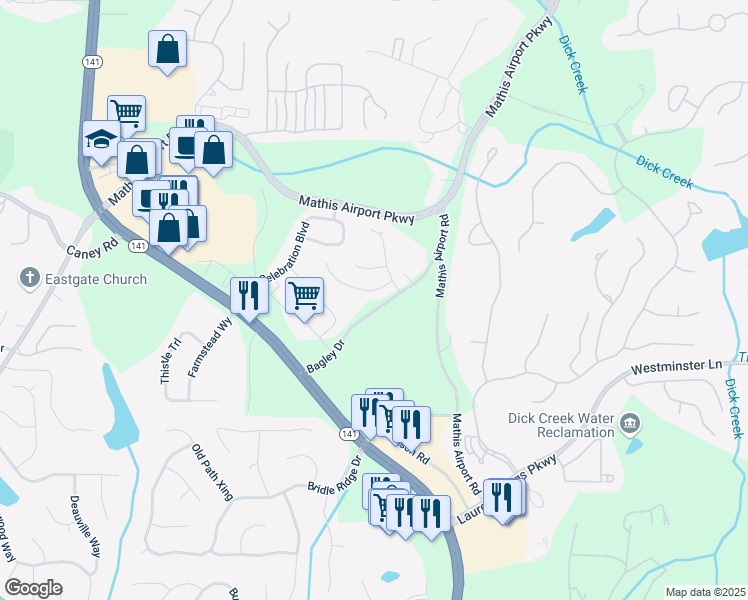 map of restaurants, bars, coffee shops, grocery stores, and more near 355 Pintail Court in Suwanee