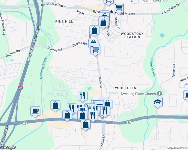 map of restaurants, bars, coffee shops, grocery stores, and more near 118 Brighton Boulevard in Woodstock