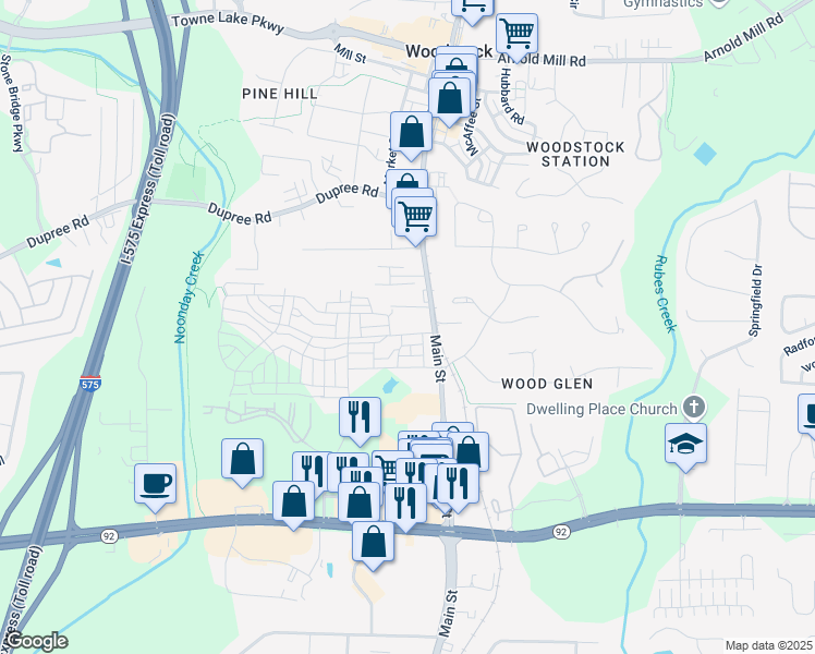 map of restaurants, bars, coffee shops, grocery stores, and more near 122 Brighton Boulevard in Woodstock