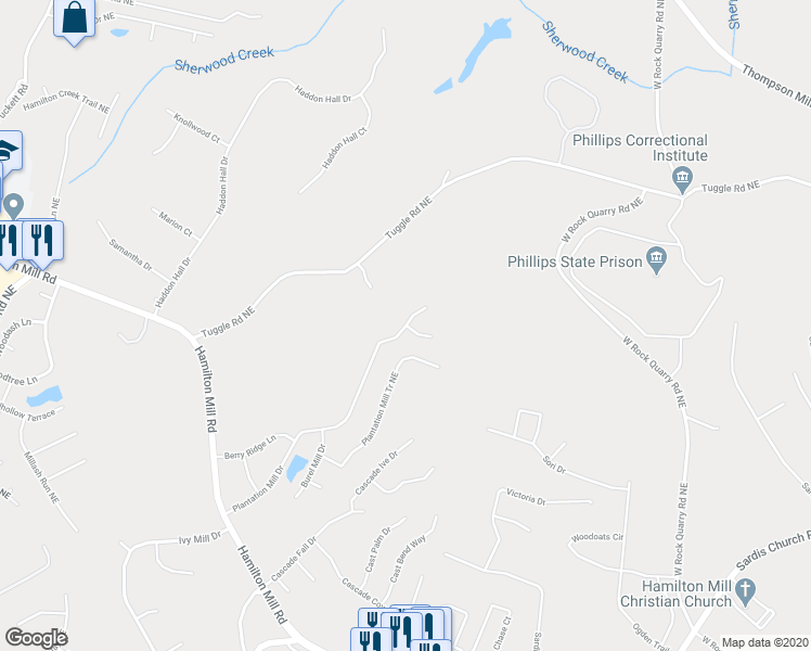 map of restaurants, bars, coffee shops, grocery stores, and more near 4551 Plantation Mill Drive in Buford