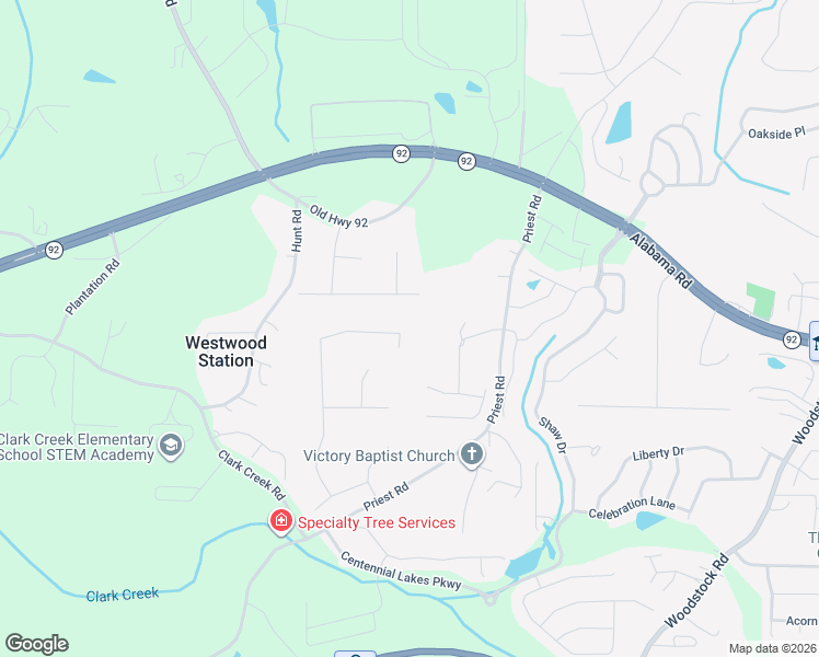 map of restaurants, bars, coffee shops, grocery stores, and more near 2906 Emerald Lane in Acworth
