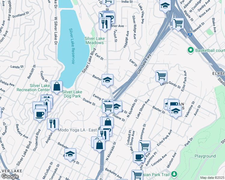map of restaurants, bars, coffee shops, grocery stores, and more near 2004 Glendale Boulevard in Los Angeles