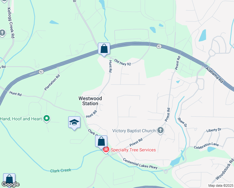 map of restaurants, bars, coffee shops, grocery stores, and more near 2889 Emerald Lane in Acworth