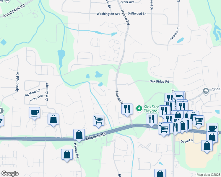 map of restaurants, bars, coffee shops, grocery stores, and more near 116 Via Roma in Woodstock